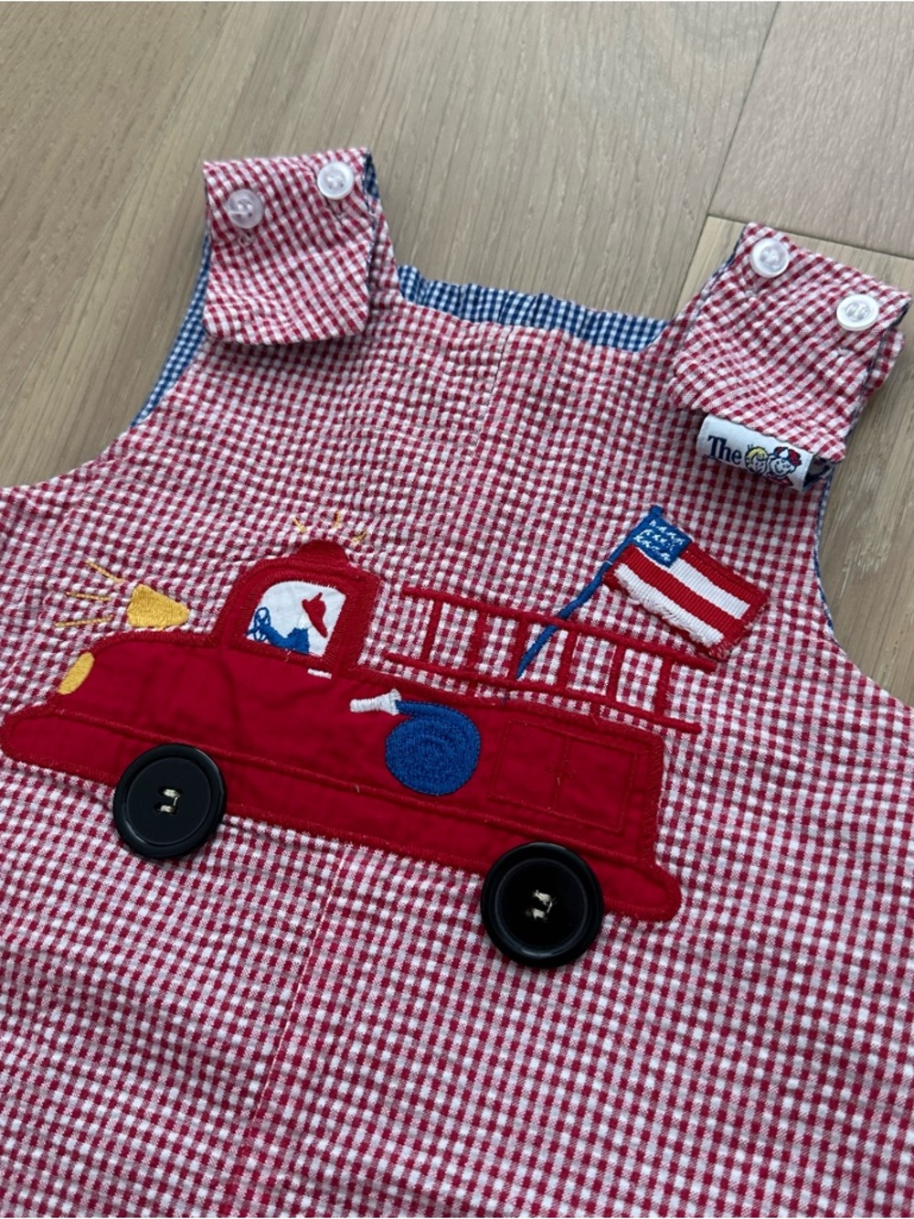 Searsucker Reversible 2T Baby Onesie Boat Firetruck Gingham Summer Lake Beach - Picture 4 of 7